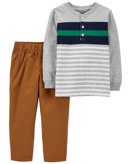 Carter's Conjunto Pantalón Largo Camiseta Gris de Rayas